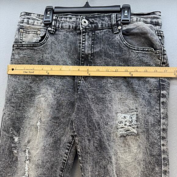 CR24 Jeans Women's 34 (18) Black Chrome Edge Acid Wash Distressed Tapered Leg - Picture 11 of 14